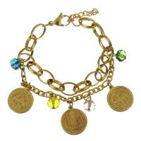 Stainless Steel Charm Bracelet, with Crystal, with 1Inch extender chain, gold color plated, for woman  4mm,8.5mm Approx 7 Inch 