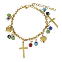 Stainless Steel Bracelet, with Resin, with 1.5Inch extender chain, gold color plated, charm bracelet & evil eye pattern & oval chain & for woman  4mm Approx 6.5 Inch 