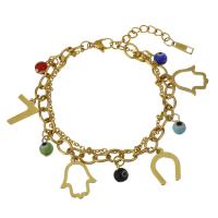 Stainless Steel Bracelet, with Resin, with 1.5Inch extender chain, gold color plated, charm bracelet & evil eye pattern & for woman &  6mm,2mm Approx 7 Inch 