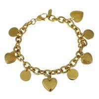 Stainless Steel Charm Bracelet, gold color plated, oval chain & for woman  7mm Approx 8 Inch 