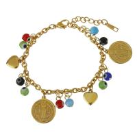 Stainless Steel Bracelet, with Resin, with 1.5Inch extender chain, gold color plated, charm bracelet & evil eye pattern & oval chain & for woman  4mm Approx 6.5 Inch 