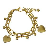 Stainless Steel Charm Bracelet, with 1Inch extender chain, Heart, gold color plated, for woman &  4mm,6mm Approx 7 Inch 