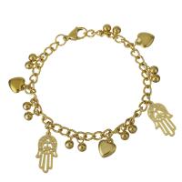 Stainless Steel Charm Bracelet, Hamsa, gold color plated, twist oval chain & for woman  5mm Approx 8 Inch 