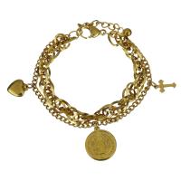 Stainless Steel Charm Bracelet, with 1.5Inch extender chain, gold color plated, for woman &  3mm,7.5mm Approx 7 Inch 