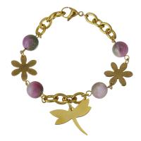 Stainless Steel Charm Bracelet, gold color plated, for woman  7mm Approx 8 Inch 