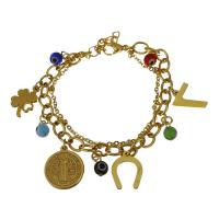 Stainless Steel Bracelet, with Resin, with 1Inch extender chain, gold color plated, charm bracelet & evil eye pattern & for woman &  6mm,2mm Approx 6.5 