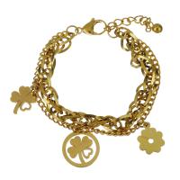 Stainless Steel Charm Bracelet, with 1Inch extender chain, gold color plated, for woman &  3mm,7mm Approx 7 Inch 