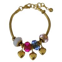 Stainless Steel Charm Bracelet, with Crystal, with 1Inch extender chain, gold color plated, for woman  3.5mm Approx 7 Inch 
