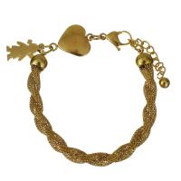 Stainless Steel Charm Bracelet, with 1.5Inch extender chain, gold color plated, for woman  6mm 