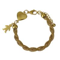 Stainless Steel Charm Bracelet, with 1.5Inch extender chain, gold color plated, for woman  6mm Approx 7 Inch 