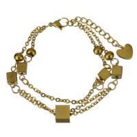 Stainless Steel Charm Bracelet, with 1.5Inch extender chain, gold color plated, for woman & multi-strand  2.5mm Approx 6.5 Inch 
