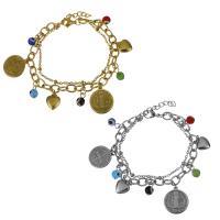 Stainless Steel Bracelet, with Resin, with 1Inch extender chain, plated, charm bracelet & evil eye pattern & for woman 6mm,2mm Approx 7 Inch 