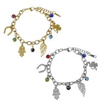 Stainless Steel Bracelet, with Resin, with 1.5Inch extender chain, plated, charm bracelet & evil eye pattern & oval chain & for woman 6mm Approx 7 Inch 
