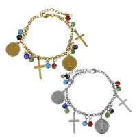 Stainless Steel Bracelet, with Resin, with 1.5Inch extender chain, plated, charm bracelet & evil eye pattern & oval chain & for woman 4mm Approx 7 Inch 