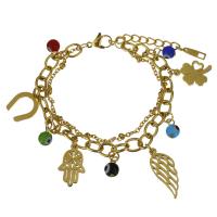 Stainless Steel Bracelet, with Resin, with 1.5Inch extender chain, gold color plated, charm bracelet & evil eye pattern & for woman &  6mm,2mm Approx 6.5 Inch 