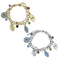 Stainless Steel Bracelet, with Resin, with 1Inch extender chain, plated, charm bracelet & evil eye pattern & for woman 6mm,2mm Approx 6.5 Inch 
