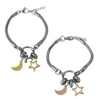 Stainless Steel Charm Bracelet, with 1Inch extender chain, Moon and Star, plated, for woman 4.5mm Approx 8 Inch 