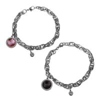 Stainless Steel Charm Bracelet, for woman & with rhinestone 6.5mm Approx 8 Inch 