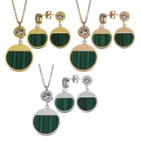 Rhinestone stainless steel Jewelry Set, earring & necklace, with Resin, with 2Inch extender chain, plated, oval chain & for woman & with rhinestone 37mm 1.5mm,29mm Approx 17 Inch 