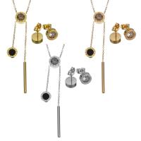 Rhinestone stainless steel Jewelry Set, Stud Earring & necklace, with Resin, with 2Inch extender chain, plated, with roman number & oval chain & for woman & with rhinestone 1.2mm,8mm Approx 16 Inch 
