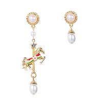 Zinc Alloy Drop Earring, with Resin Pearl, Horse, synthetic, without earnut & for woman & with rhinestone 