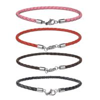 Stainless Steel Chain Bracelets, with PU Leather Cord & Zinc Alloy, platinum color plated, fashion jewelry & Unisex 3mm Approx 7.8 Inch 