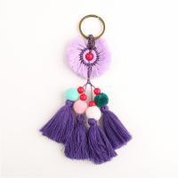 Cotton Thread Key Chain, with Wood & Zinc Alloy, Tassel, antique bronze color plated 150mm 
