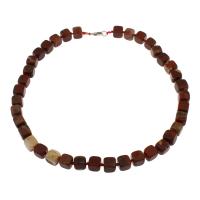Red Jasper Necklace, zinc alloy lobster clasp, Cube, natural, 9-12mm Approx 18.5 Inch 