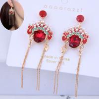 Zinc Alloy Rhinestone Drop Earring, with Glass, plated, for woman & with rhinestone, golden, 66*18mm 