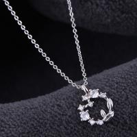 Brass Cubic Zirconia Necklace, with Cubic Zirconia, plated, for woman, silver color, 400*13mm 