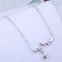Cubic Zircon Micro Pave Brass Necklace, silver color plated, micro pave cubic zirconia & for woman, silver color 