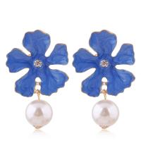 Plastic Pearl Zinc Alloy Earring, with Plastic Pearl, plated, for woman & enamel 50*32mm 