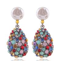 Zink Legierung Tropfen Ohrring, Zinklegierung, mit Kunststoff Perlen, plattiert, für Frau & mit Strass, keine, 50*22mm, verkauft von Paar