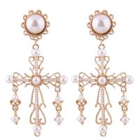 Plastic Pearl Zinc Alloy Earring, with Plastic Pearl, plated, for woman 88*45mm 