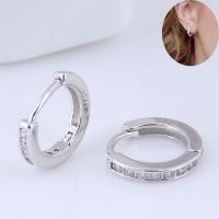 Brass Huggie Hoop Earring, silver color plated, micro pave cubic zirconia & for woman, silver color, 13mm 