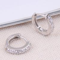 Brass Huggie Hoop Earring, silver color plated, micro pave cubic zirconia & for woman, silver color, 13mm 