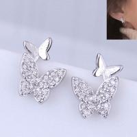 Cubic Zirconia Micro Pave Brass Earring, silver color plated, micro pave cubic zirconia & for woman, silver color, 12*8mm 