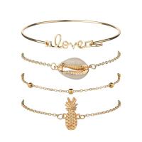Zinc Alloy Bracelet Set, bangle & bracelet, with Shell, plated, 4 pieces & fashion jewelry & for woman, golden 