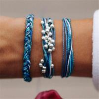 Nylon Cord Bracelet Set, with Zinc Alloy, plated, three pieces & fashion jewelry & for woman, blue 