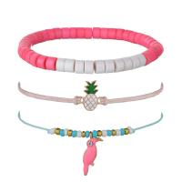Resin Bracelet Set, with Cotton Cord & Zinc Alloy, plated, three pieces & fashion jewelry & for woman, pink 