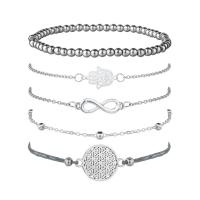 Zinc Alloy Bracelet Set, with Cotton Cord, plated, 5 pieces & fashion jewelry & for woman, silver color 