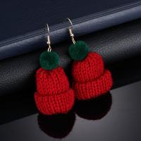 Zinc Alloy Drop Earring, with Plush, Hat, plated, fashion jewelry & for woman 75mm 