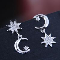 Asymmetric Earrings, Brass, plated, micro pave cubic zirconia & for woman, silver color, 20*9mm 