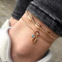 Zinc Alloy Anklet, plated, Double Layer & fashion jewelry & for woman, golden 