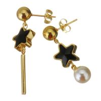 Edelstahl asymmetrische Ohrringe, mit Kunststoff Perlen, goldfarben plattiert, für Frau, 33mm,8x11mm,43mm11x16mm, verkauft von Paar