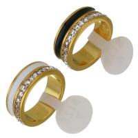 Rhinestone Stainless Steel Finger Ring, gold color plated, Unisex & enamel & with rhinestone 8mm, US Ring 