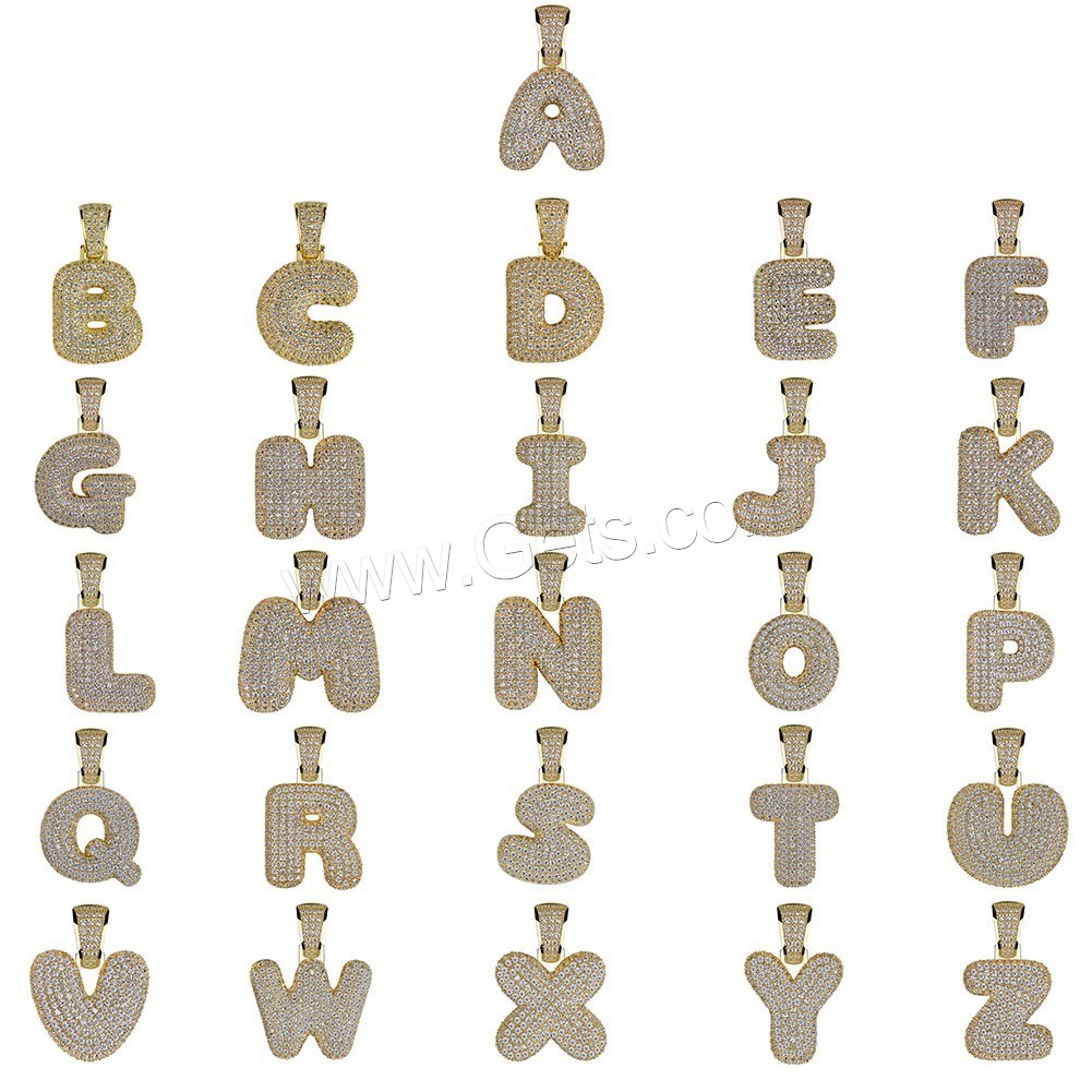 Cubic Zircon Micro Pave Brass Necklace, with stainless steel chain, Alphabet Letter, plated, rope chain & different styles for choice & micro pave cubic zirconia, more colors for choice, 20x31mm, Length:Approx 24 Inch, Sold By Strand