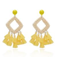 Rattan Tassel Earring, with Cotton Thread & Zinc Alloy, fashion jewelry & for woman 