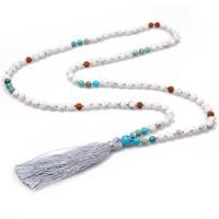 Fashion Sweater Chain Necklace, Gemstone, with Cotton Thread, Tassel, for woman, 80mm, 6mm Approx 33 Inch 