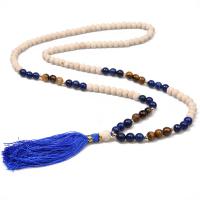 Fashion Sweater Chain Necklace, Gemstone, with Cotton Thread & Wood, Tassel & for woman, 80mm, 8mm Approx 34.6 Inch 